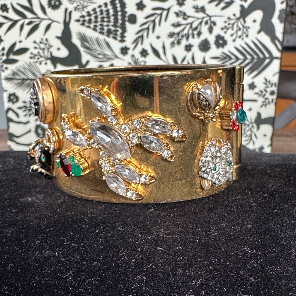 CAbi vintage Secret Garden embellished whimsical hinge cuff‎ bracelet EVC